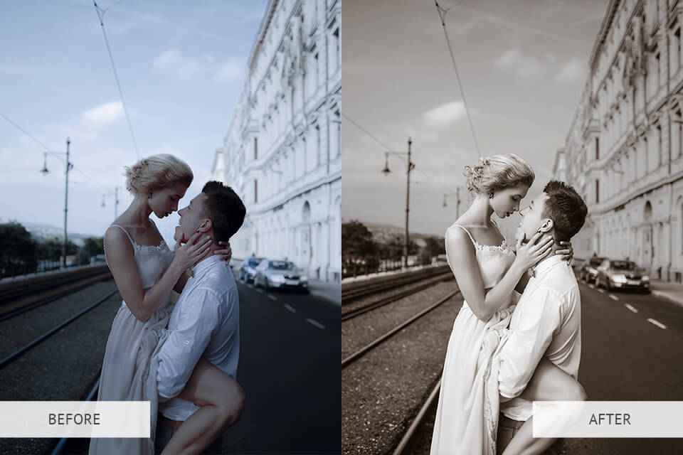 Sepia presets - example before and after image
