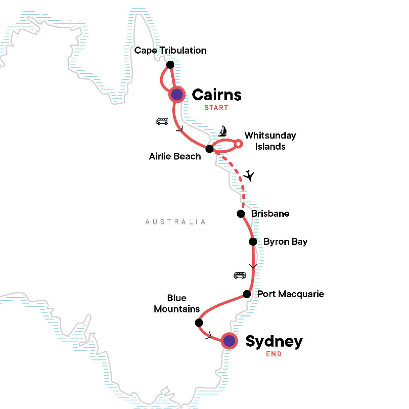 Map showing Australia Itinerary example