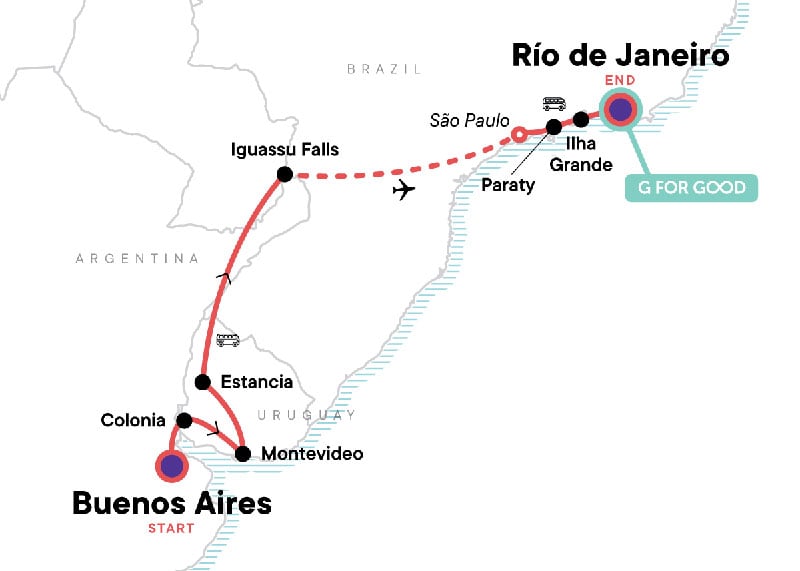 Map showing Brazil Itinerary example