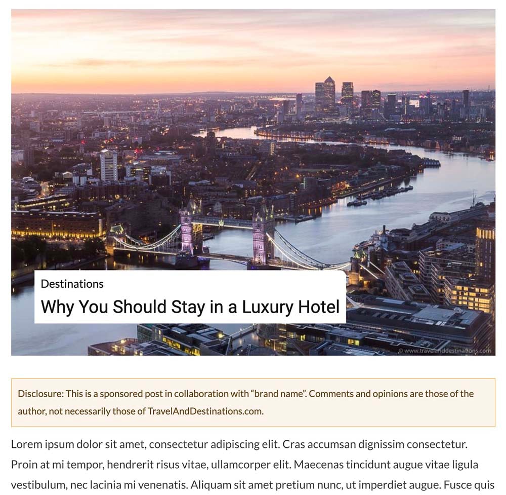 Sponsored posts - disclosure example
