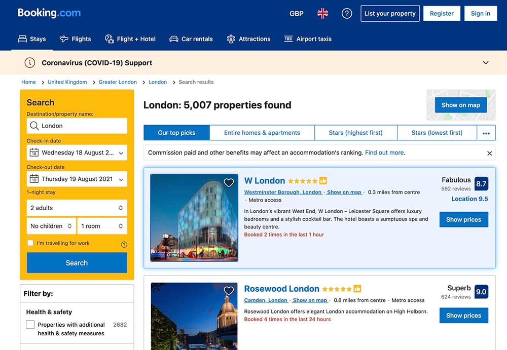 Screenshot for booking.com
