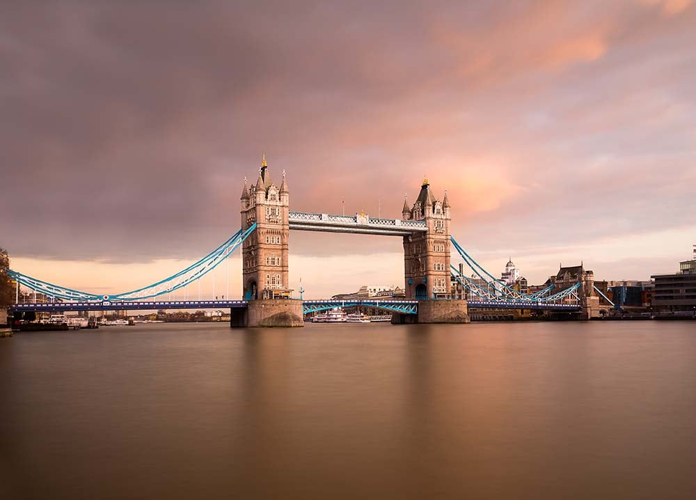 Tower Bridge at sunset from near Tower of London