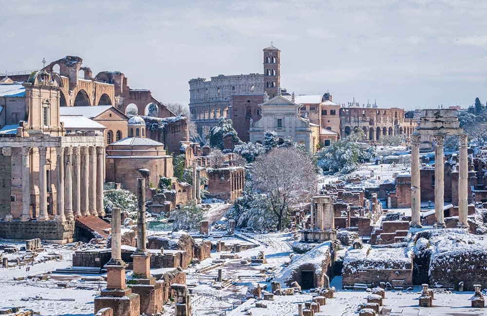Rome in the winter with snow