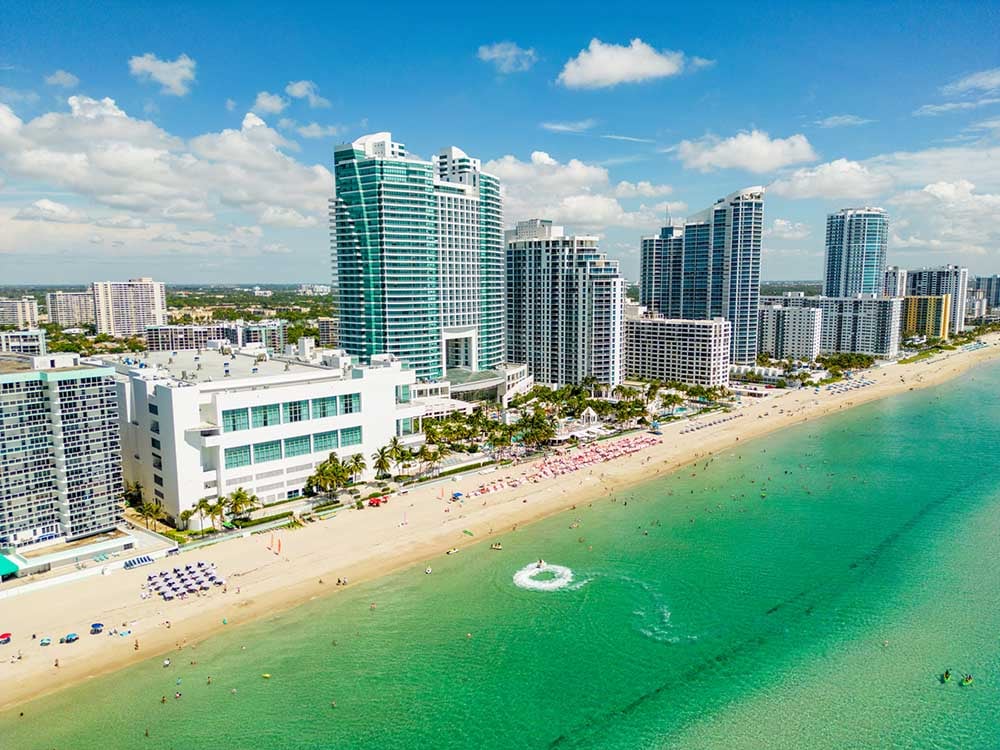 Aerial photo of beaches near Miami