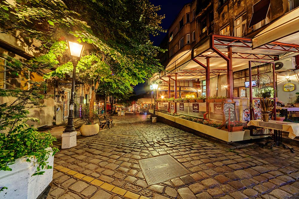 Skadarlija Street in Belgrade at night