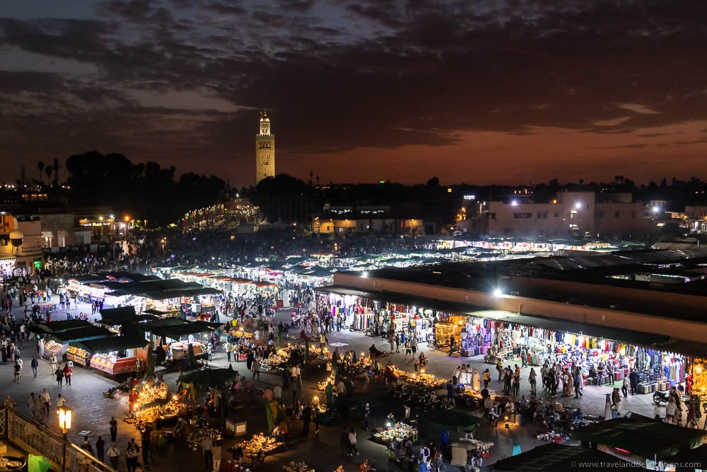 Jemaa el-Fna market in Marrakesh at night