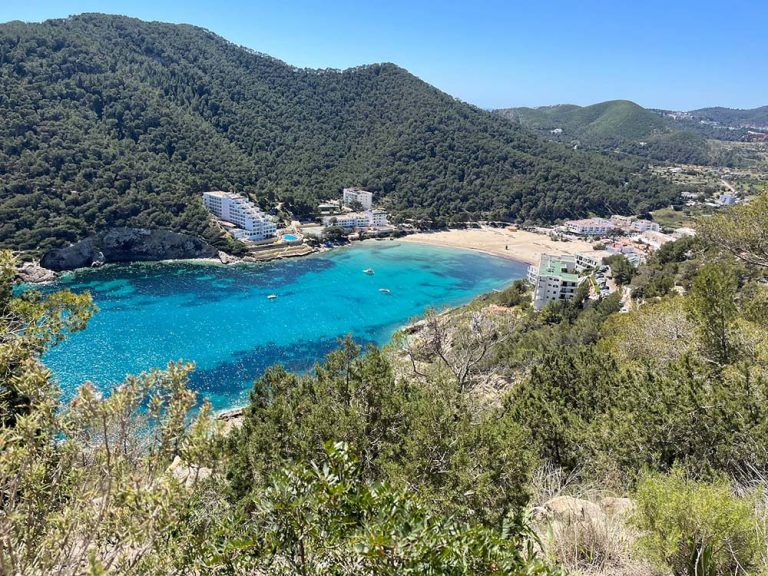 Private beach in Ibiza visible from the hiking route