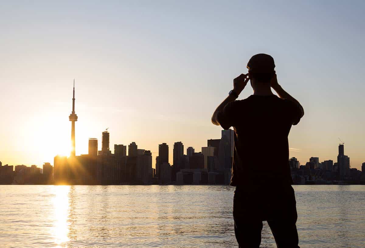 Someone taking a picture from the Toronto Islands